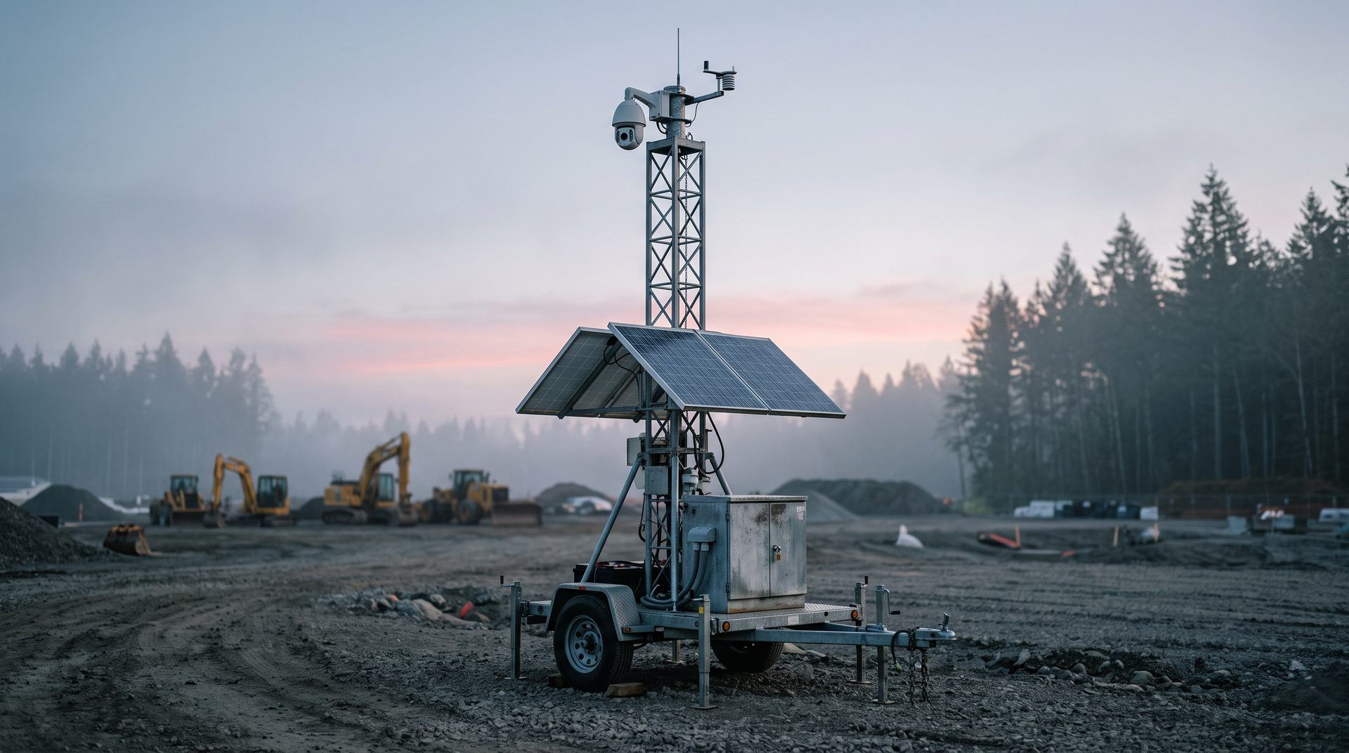 Solar surveillance trailer lease. A camera mast that goes where the job goes.